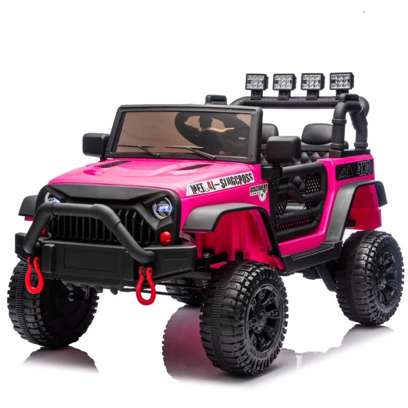 Kids Electric Ride On Car Pink 4x4 Off Road SUV Toy with LED Lights Double Seats Remote Control for Children