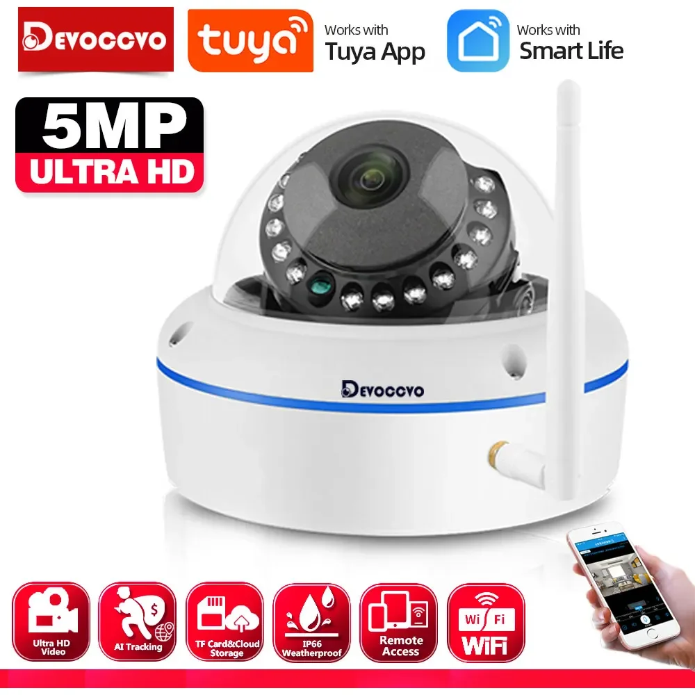 

5MP HD Outdoor&Indoor Dome Wifi Security Camera IP66 Waterproof Human Detection Tuya 2K Smart Home Video Surveillance IP Camera