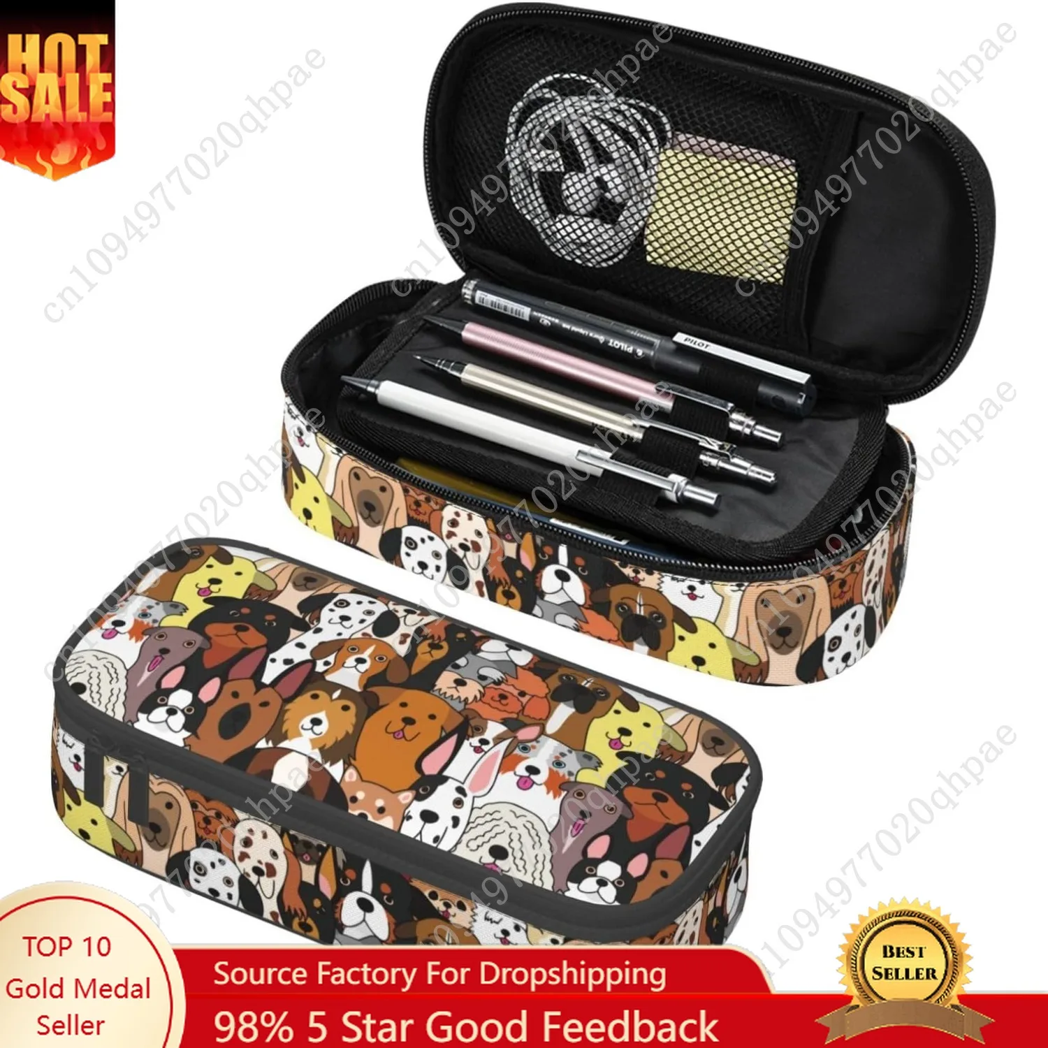 

Dog Puppy Cartoon Face Pencil Case Organizer Big Capacity Pencil Pouch Stationery With Zipper School Supplies Pencil Bag For Gir