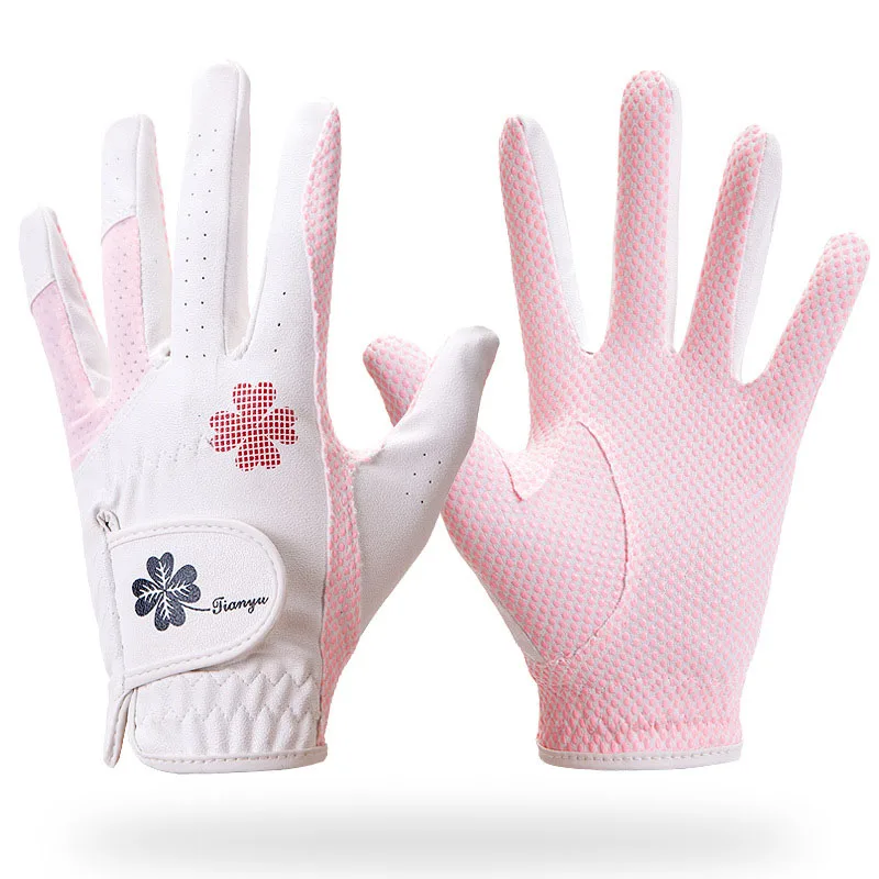 New Women Golf Gloves 1 Pair PU Leather Elastic Sports Gloves Ati-slip Breathable Fashion Printed Soft Gloves Golf Accessories