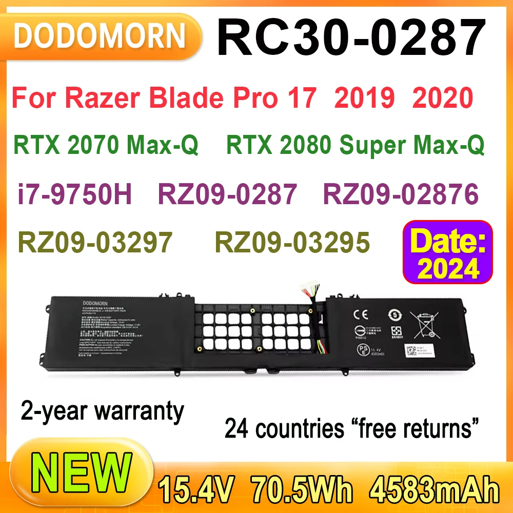 New RC30-0287 Laptop Battery For Razer Blade Pro 17 RTX 2070 Max-Q,RTX 2080 Super Max-Q,2019 i7-9750H RZ09-0287 41CP4/62/115