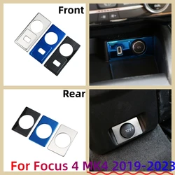 For Ford Focus 4 MK4 2019-2023 Car Front Cigarette Lighter Panel Sticker Cover Trim Stainless Steel Rear Frame Decoration Acc.