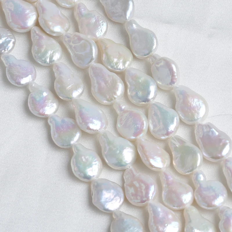 

Natural Pearls Wholesale 10-11mm White Coin Drop Shape Freshwater Pearl Strands