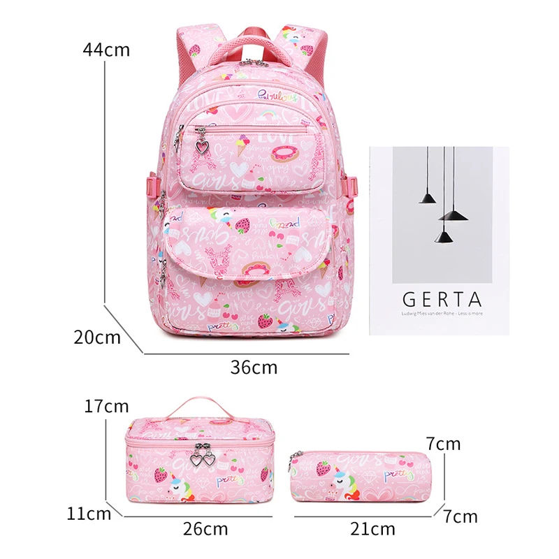 3 Pcs/Set School Bags for Teenage Girls Waterproof School Backpack Students Kids Schoolbag Child With Pencil Case Lunch box