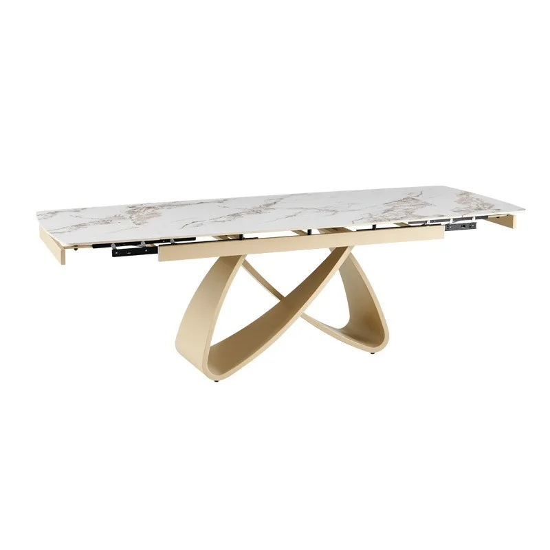 light luxury retractable folding household table, dining table, chair, a set of medieval rectangular rock slab dining table