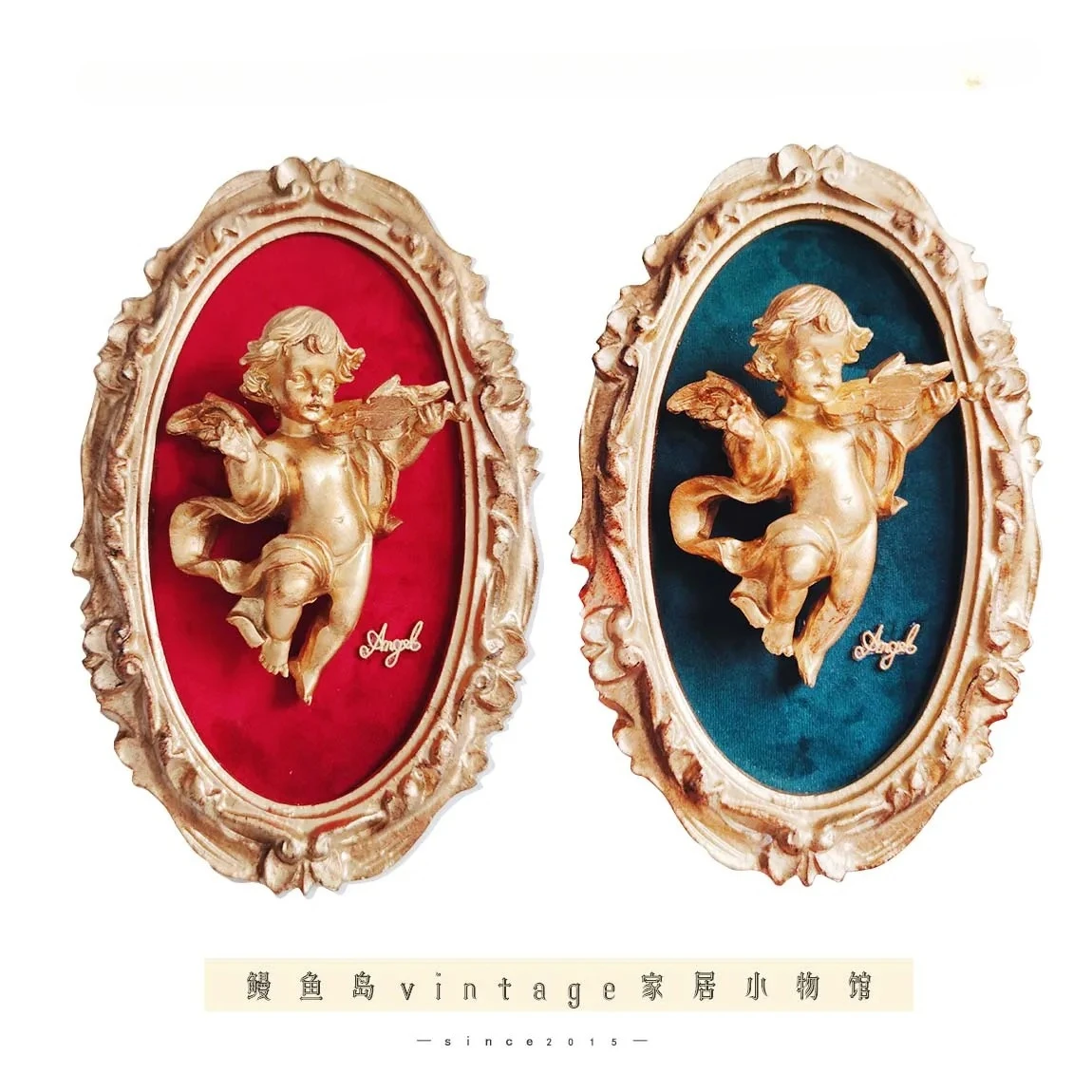 

Original versatile retro gilt resin three-dimensional angel velvet decorative painting home soft decoration bedroom living room