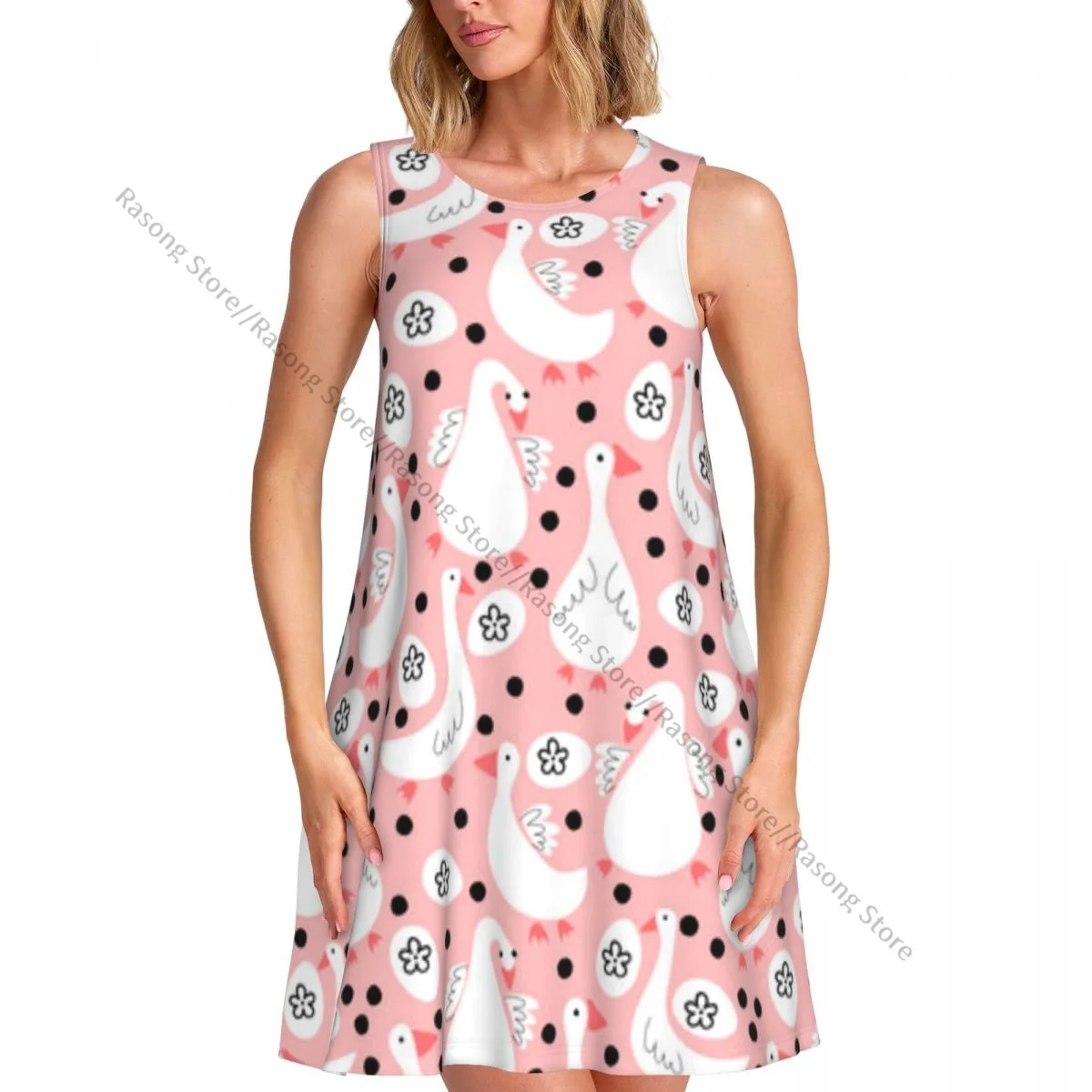 ชุดสตรีฤดูร้อนชุดลําลองเสื้อยืดชายหาดปกคลุมรูปแบบไข่ห่านชุดถัง