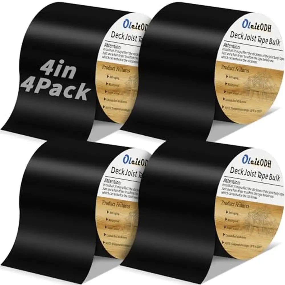 Butyl Joist Tape 4 Rolls 4 Inch x 50 Feet Weatherproof Sealant Decking Wood Metal Roof Patch Installation Outdoor