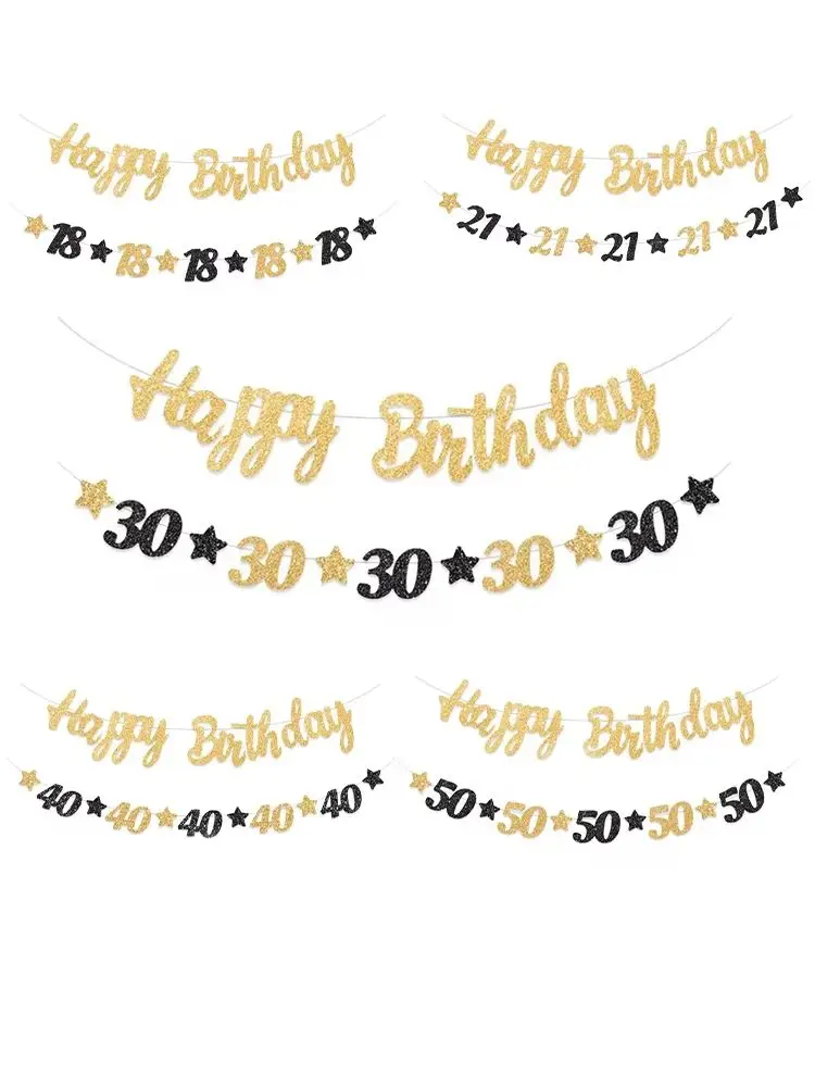 Dekorationsartikel für die 18., 20., 30., 40. und 50. Geburtstagsfeier für Männer und Frauen, schwarz-goldenes Partybanner für 18. bis 60. Geburtstag. – Detail 1