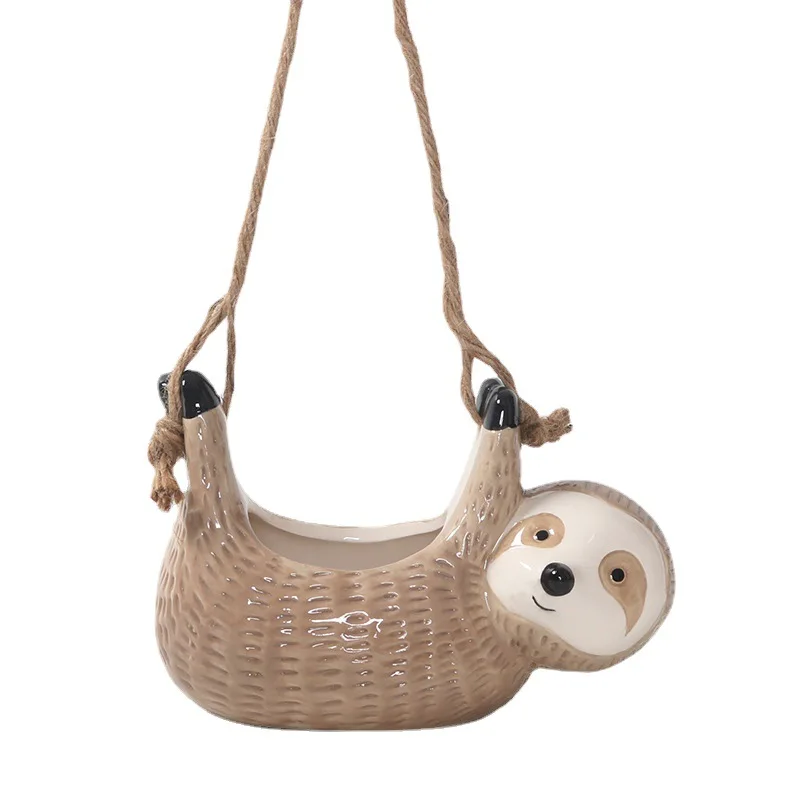 Adorable Sloth Swing Pot Hanging Resin Flowerpot Animal Planter for Succulent Plants