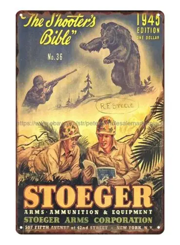 Shooter's Bible 1945 guns sporting bear hunting metal tin sign decor website tin sign