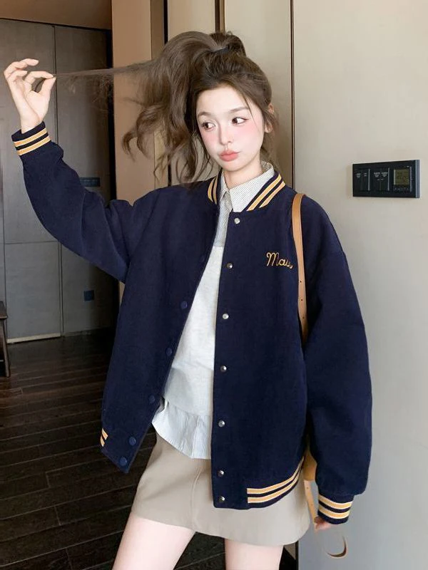 

Очень большие бейсбольные куртки с 300-мешоном, женские свободные повседневные куртки с принтом для колледжа, верхняя часть тела, осенние модные женские пальто