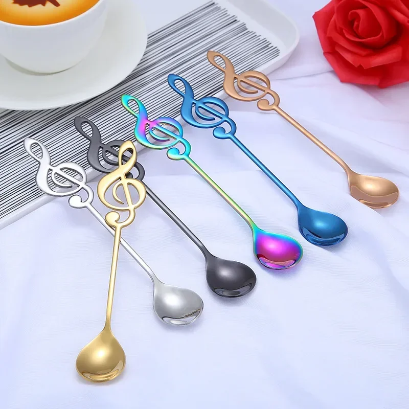 10PCS 304 Stainless Steel Musical Notes Coffee Spoon Stirring Cup Spoon Music Stick Ice Cream Gift Spoon Kitchen Accessorie