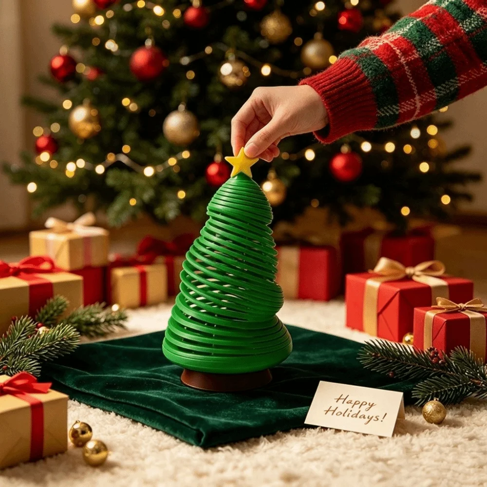 Plastic Spring Christmas Tree Figurine Simulation Bendable Stress Relief Fidget Decorative with Star Topper