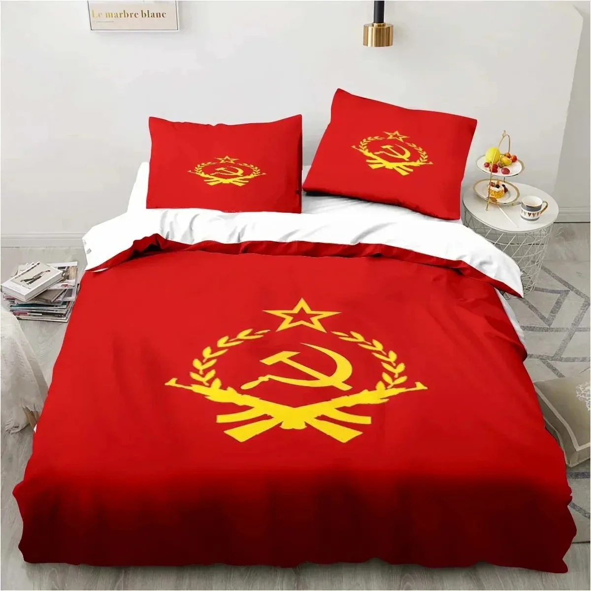 3D Teen Red Sovietism Bettbezug und Kissenbezug, Heimtextilien-Set für Einzelbett/Doppelbett/Kingsize-Bett, Schlafzimmerdekoration, Geschenk