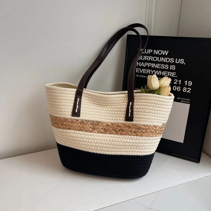 

Stylish Woven Tote Bag for Women, Large Beach Bag for 2024, Shoulder Bag for Commute