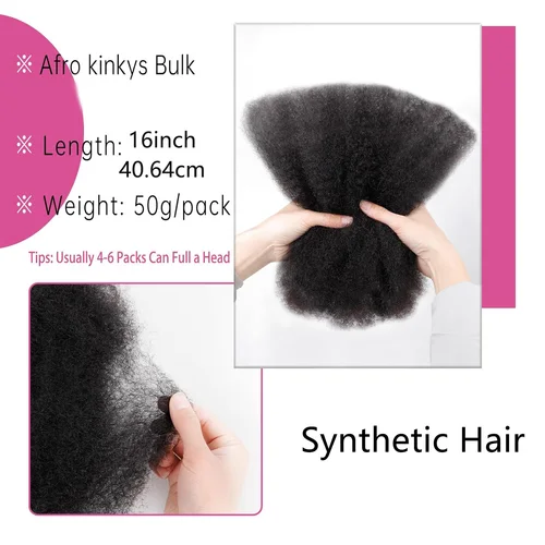 Imagen 2 del producto Cabello humano rizado afro, cabello rizado para extensiones locas torcidas/permanentes, trenzado, locs, aspecto natural para cabello sintético