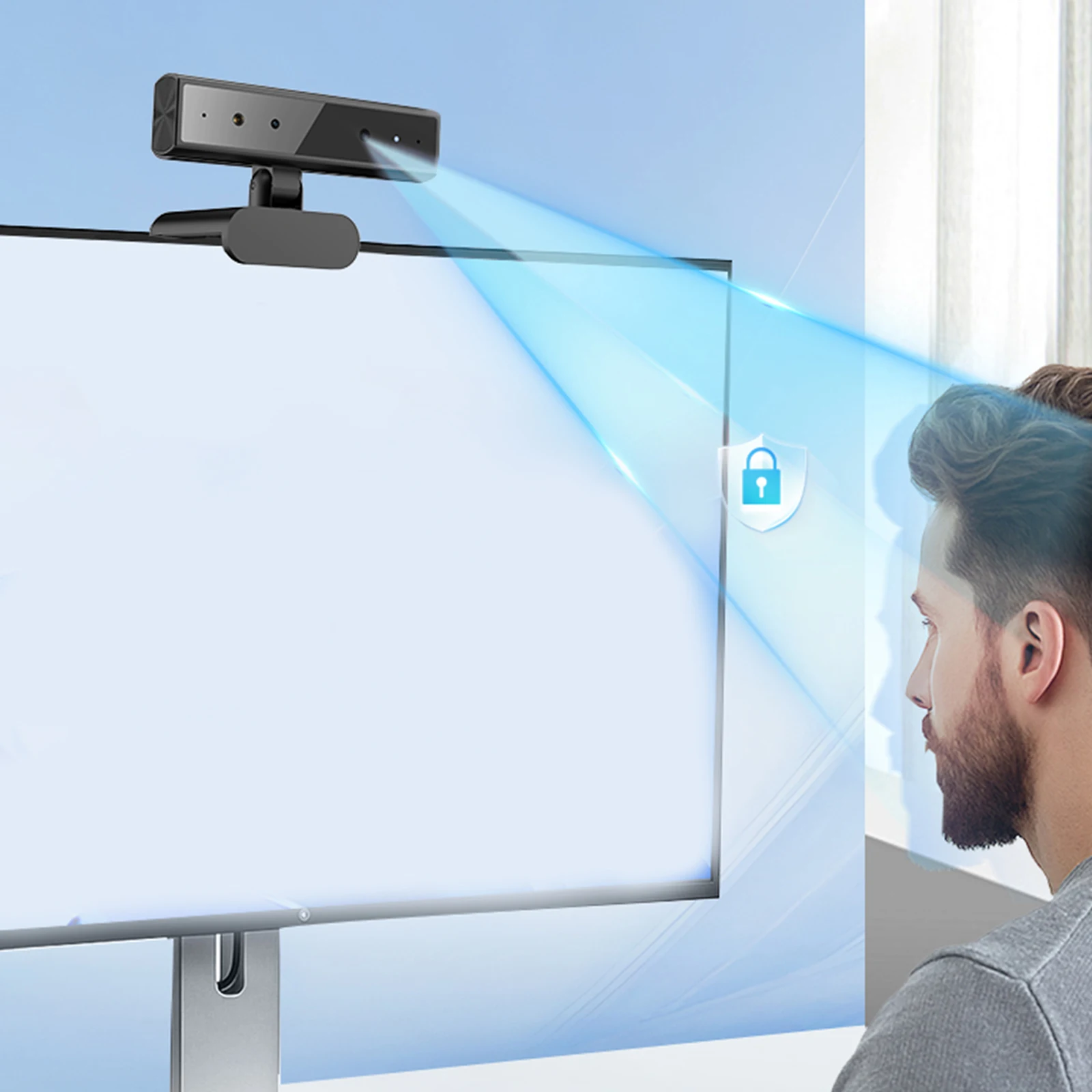 Windows Hello 2K Webcam 5MP Face ID Login for Windows 10 11 Driver-Free Type-C 85° Wide Angle Built-in Microphone