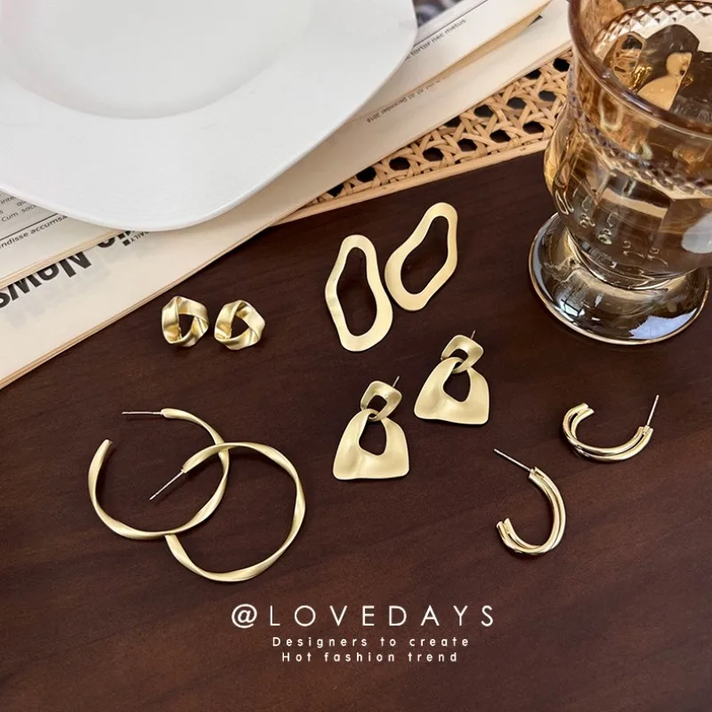 Matte Gold Metal Stud Earrings Understated Elegant Unique Design Chic Premium Comfortable for Women Daily Casual Party Travel