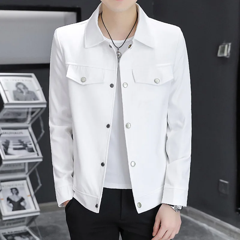 

Spring Autumn Men's Casual Jacket Versatile Trendy Lightweight Luxury Outerwear Youth Popular Pure Color Button Decoration