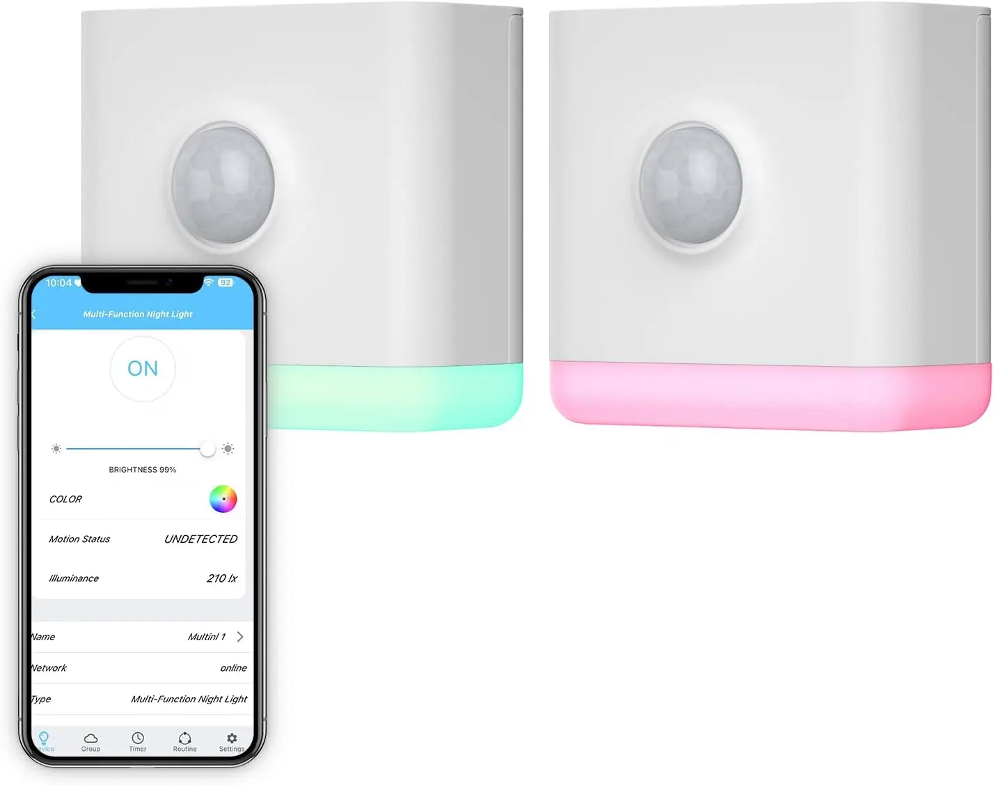 Smart Night Light 2-pack met bewegingssensor, RGB-kleuren en instelbare helderheid, Zigbee Hub vereist