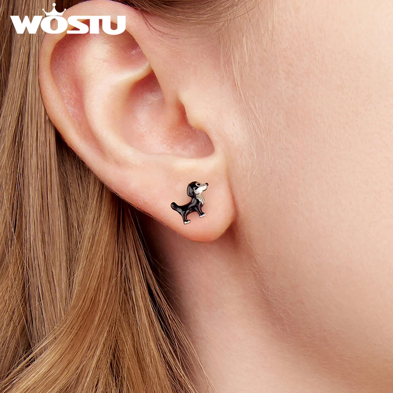 

WOSTU 925 Sterling Silver Border Collie Stud Earrings Dog Cute Pet White Gold for Women Girl Birthday Party Fine Jewelry Gift