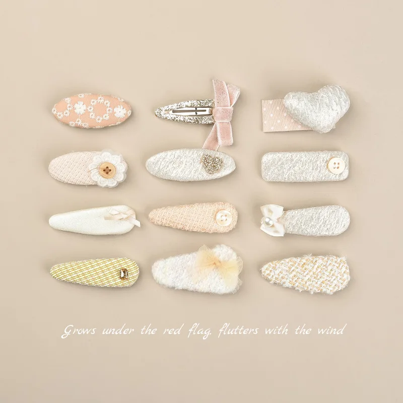 

New Champagne Gold Sweet Girls Fabric Bangs Embroidered Stripe Bow Love Buttons Children Hair Accessories