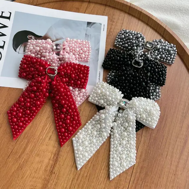 Słodkie perłowe koraliki Bowknot spinka do włosów wstążka kokarda Barrettes dla kobiet moda Y2k akcesoria do włosów spinka do włosów