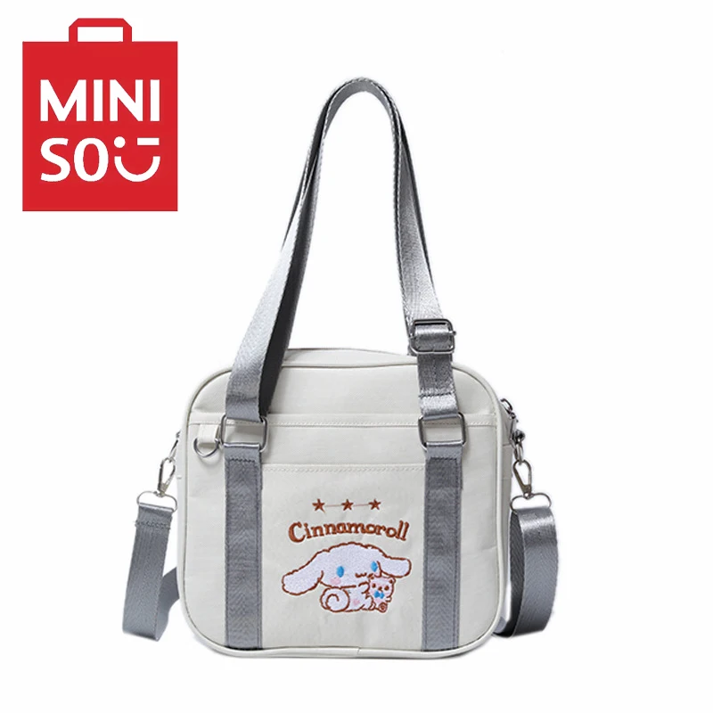 MINISO Cartoon Cute Embroidered Shoulder Bag Cinnamon Dog Canvas Bag Fashion Crossbody Bag Women's Small Square Bag Handbag