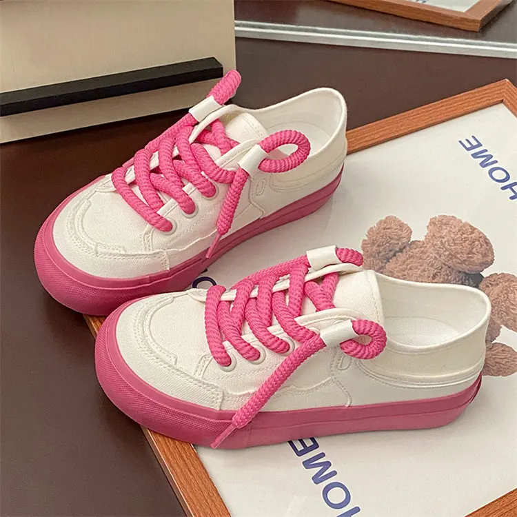 Zapatos blancos pequeños con cordones, zapatillas de lona transpirables, suela gruesa, informales, con cordones, primavera y verano, 2023