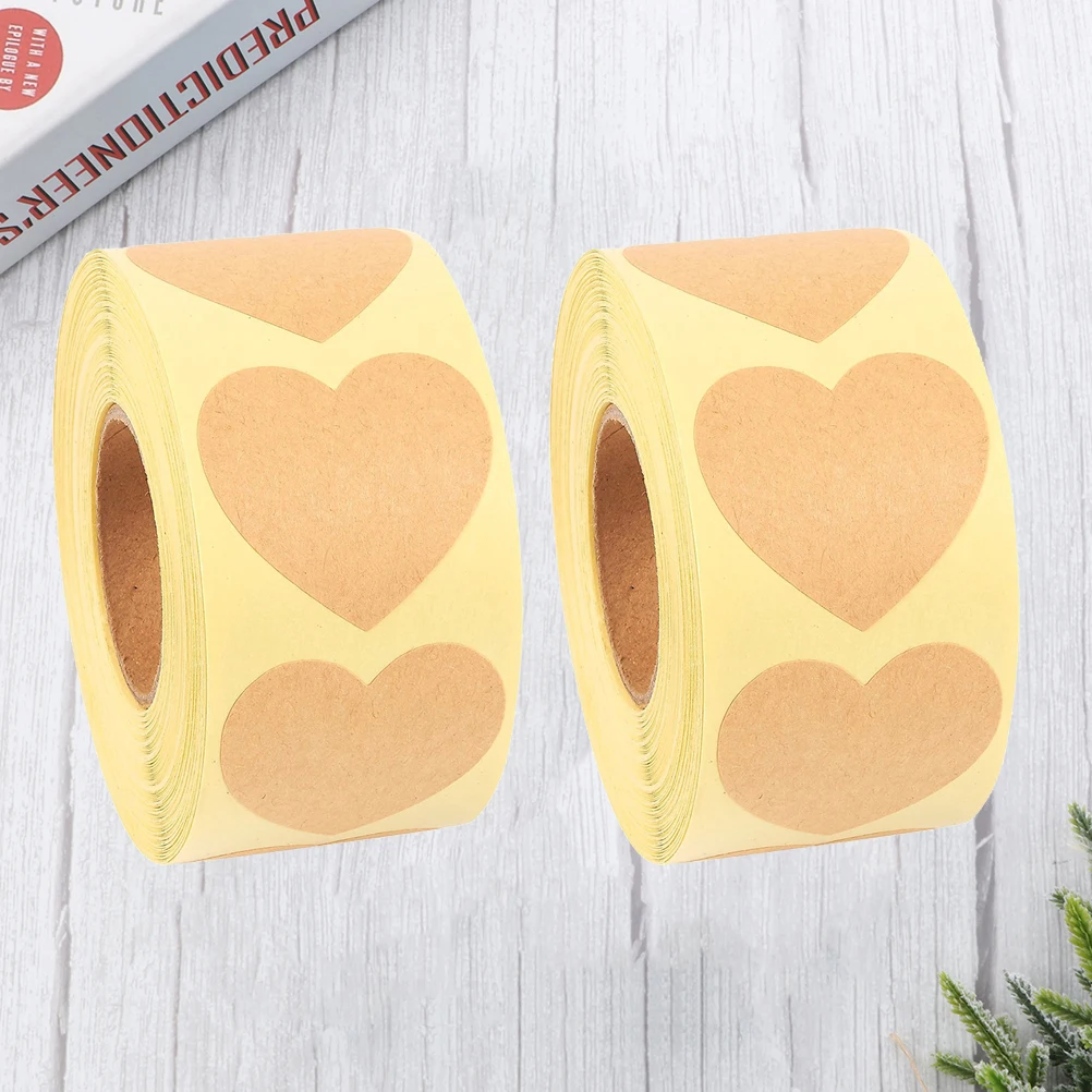 2 Rolls Gift Tags Heart Sticker Valentines Day Stickers Self-Adhesive DIY Heart-shaped Packing Labels Wrapping