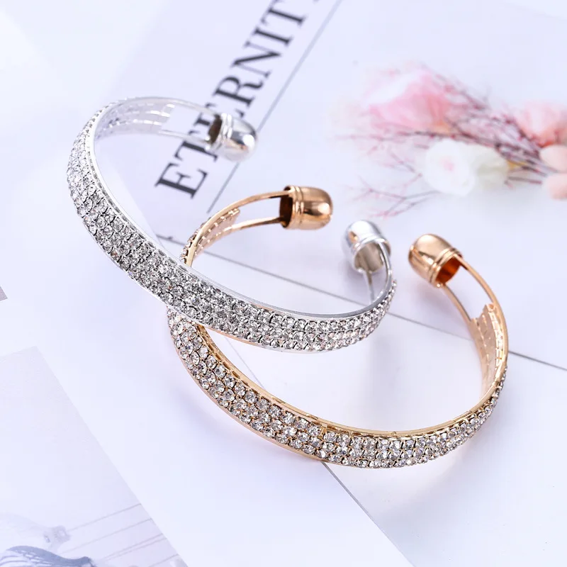 Trendy Claw Set Diamond Crystal Chain Wrap Round Head Open Bracelet Fashion and Magnificent Ruili Bracelet Silver and Gold