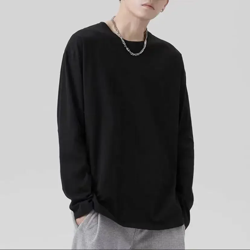 Men's Long Sleeve T-Shirt Loose Fit Breathable Casual Round Neck Base Layer Top For Spring And Autumn