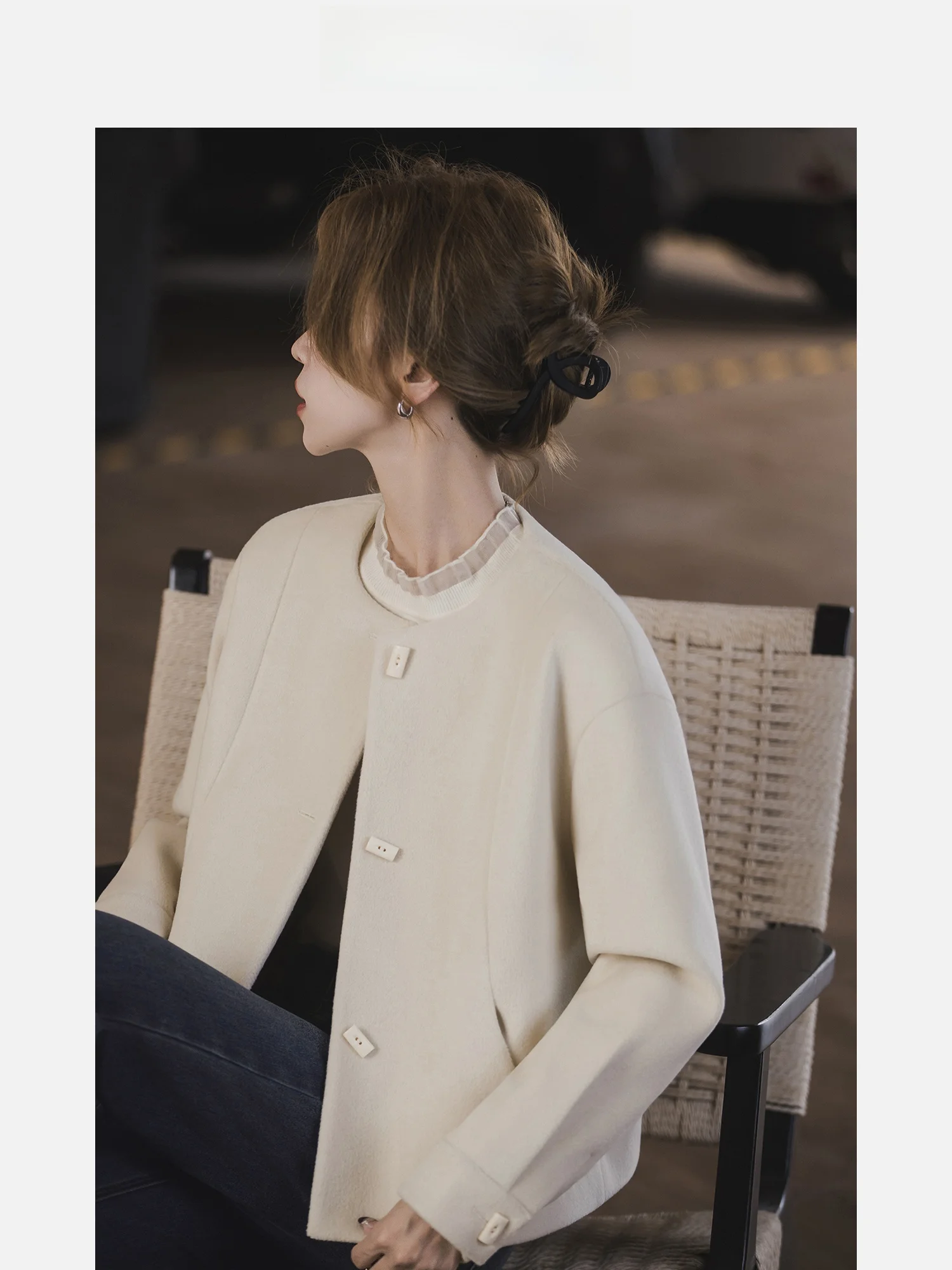 

Bet ort Double-Faced Woolen Coat Women's Faion Versatile Top Sweet Sle Long Sve round Ne Thiened Autumn Winter...