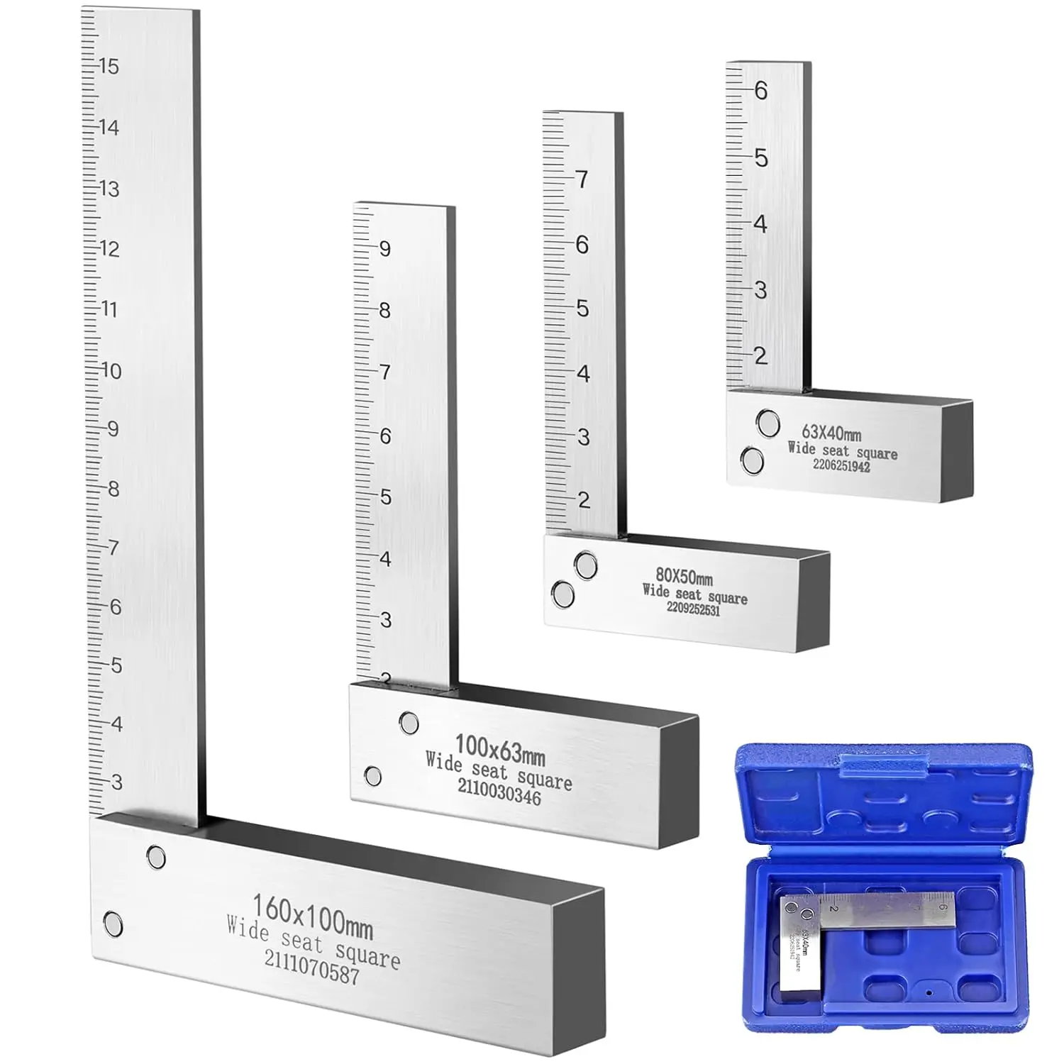 4Pcs Machinist Square 90-Degree Right Angle Engineer Set Hardened Angle Ruler 2/3/4/6 inch with Holder box for Measurement Work