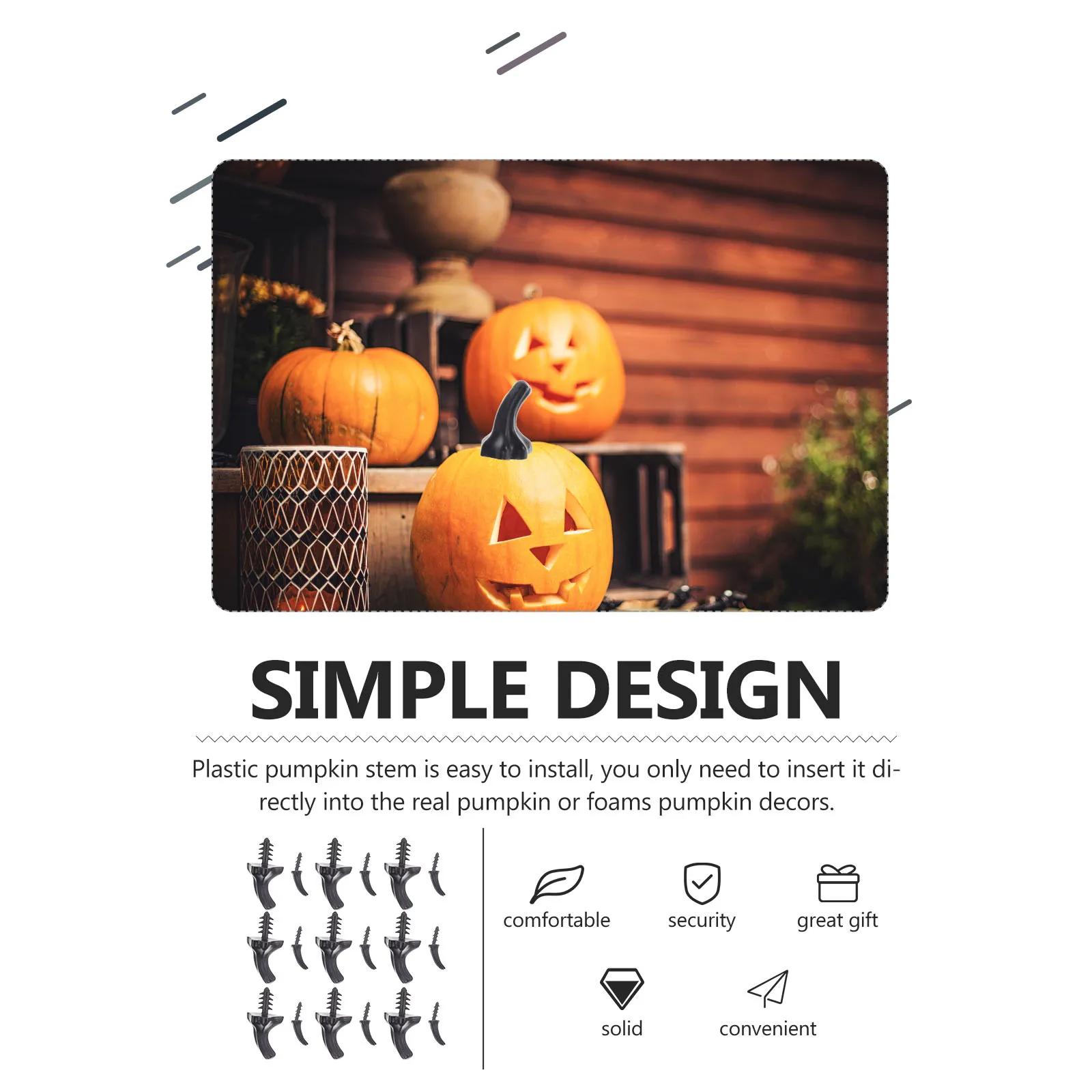 

24 Pcs Pumpkin Accessories Black Stems DIY Handle Pumpkins Craft Decor Plastic Halloween