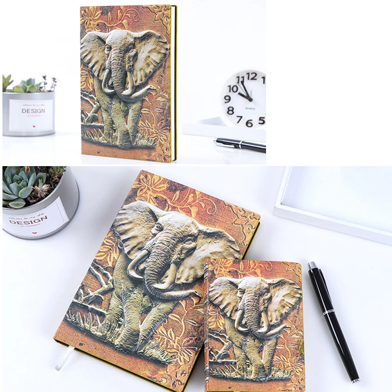 Elephant Cover A5A6 Notebook Vintage Journal Retro Notepad Relief Effect Cute European Diary PU Leather Stationery Souvenirs