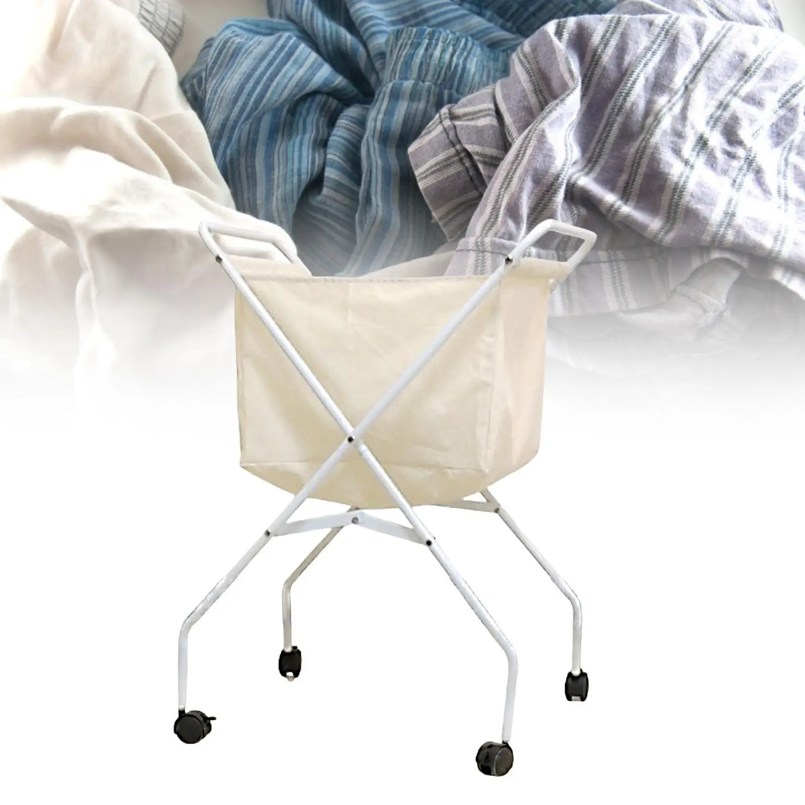 

Laundry Cart with Wheels Folding Clothes Organizer for Towels Farmhouse Dorm