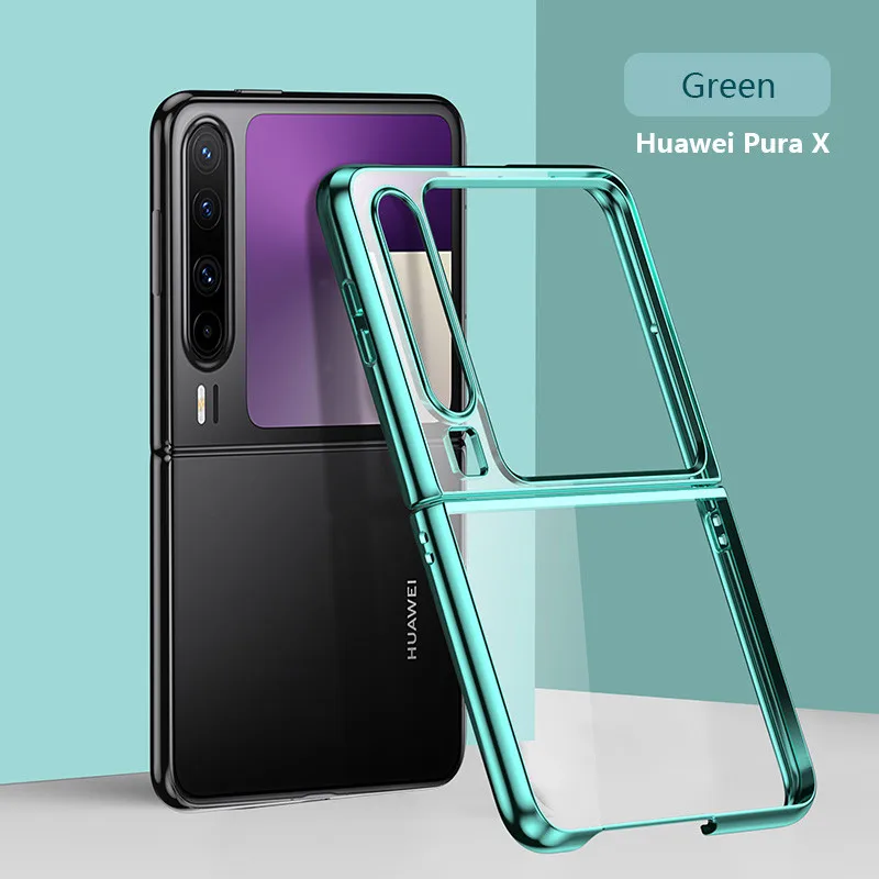 Ultra Thin Hard Electroplated Color Transparent Case For Huawei Pura X 5G Protection Back Anti Drop Shell With Tempered Glass