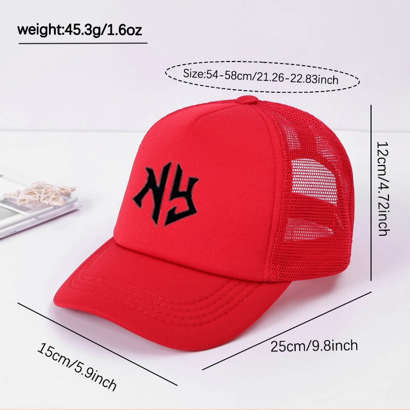 Baseball Hat NY Letter Pattern Black Mesh Baseball Cap For Women Men Outdoor Casual Fashionable Sun Hat Trucker Hats