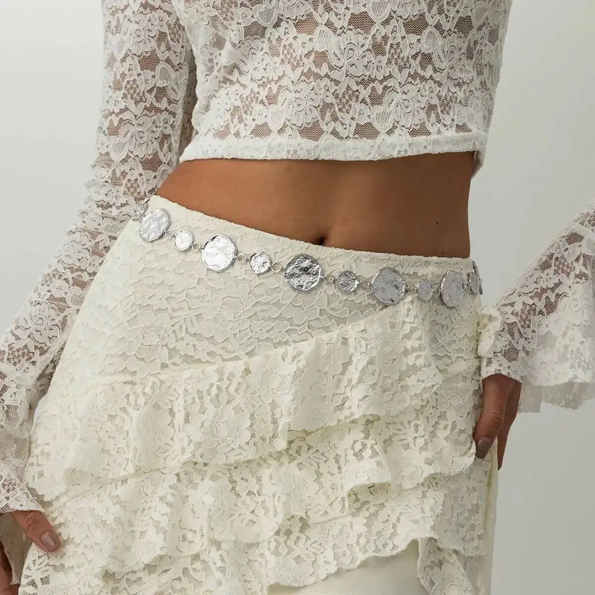 Punk cor de ouro redondo barriga cintura correntes feminino verão férias sexy biquíni vestido corpo corrente moda jóias acessório