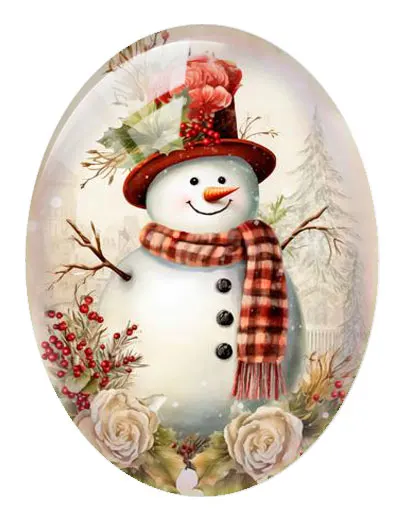 10pcs/lot Christmas X-mas Cute Snowman Winter Oval Photo Glass Cabochon Flatback Demo Cameo Diy Jewelry Making