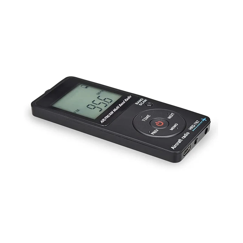 Receptor Banda Aeronave portátil com fone de ouvido, display LCD, botão de bloqueio, FM AM e rádio AIR, preto, 1 conjunto