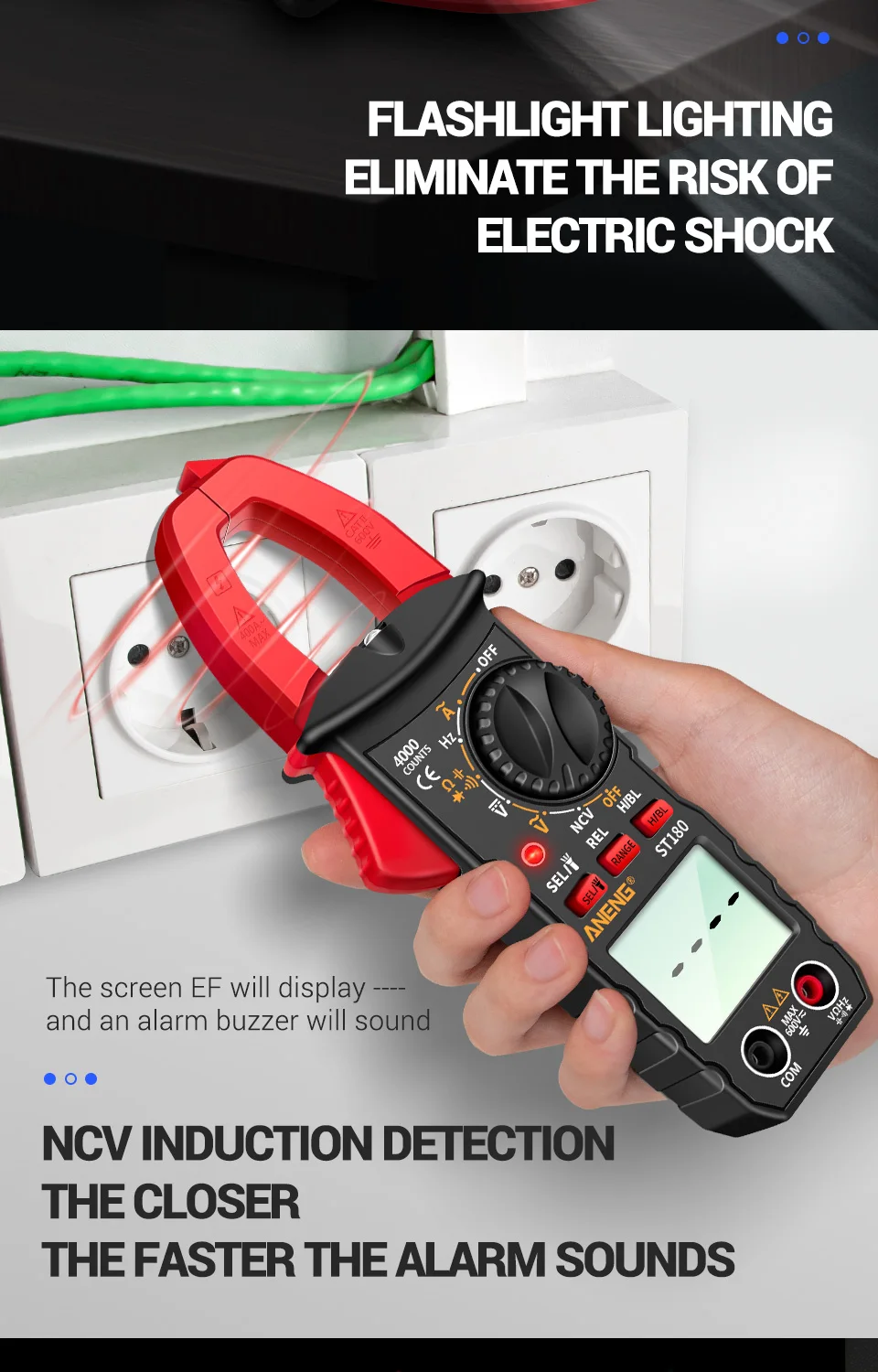 ANENG ST180 + B15 Zangenmessgerät, Tester, Stiftanzug, 4000 Zählungen, Multimeter, 30–1000 V, Spannungsdetektor, Messgerät, Diagnose-Haltepunkt-Finder – Detail 11