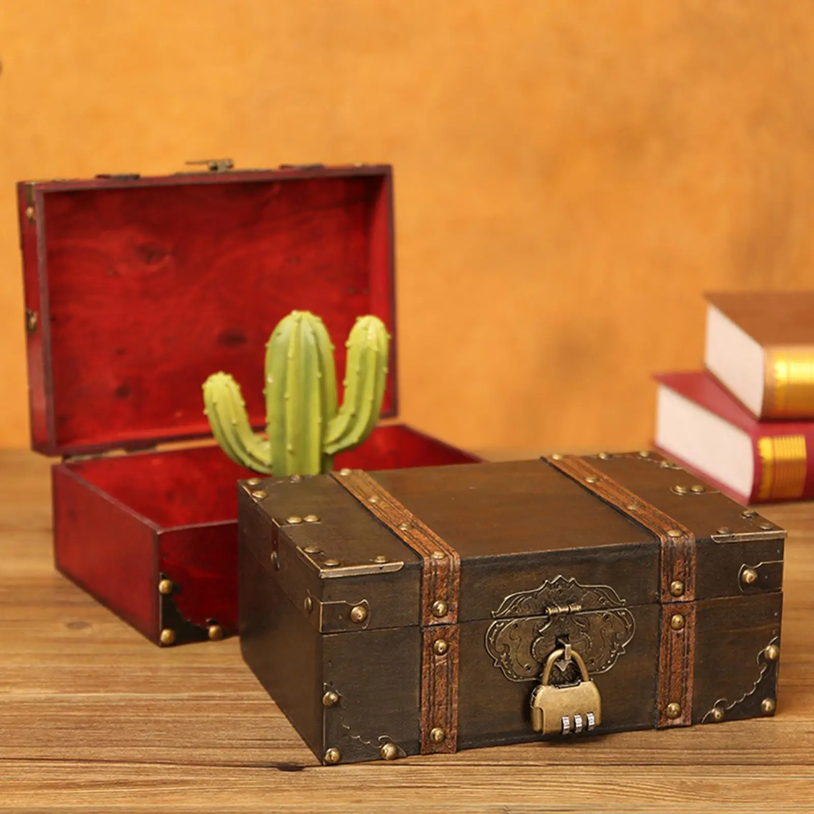 صندوق تخزين المجوهرات الخشبي العتيق على شكل صندوق الكنز منظم 2302 رمادي