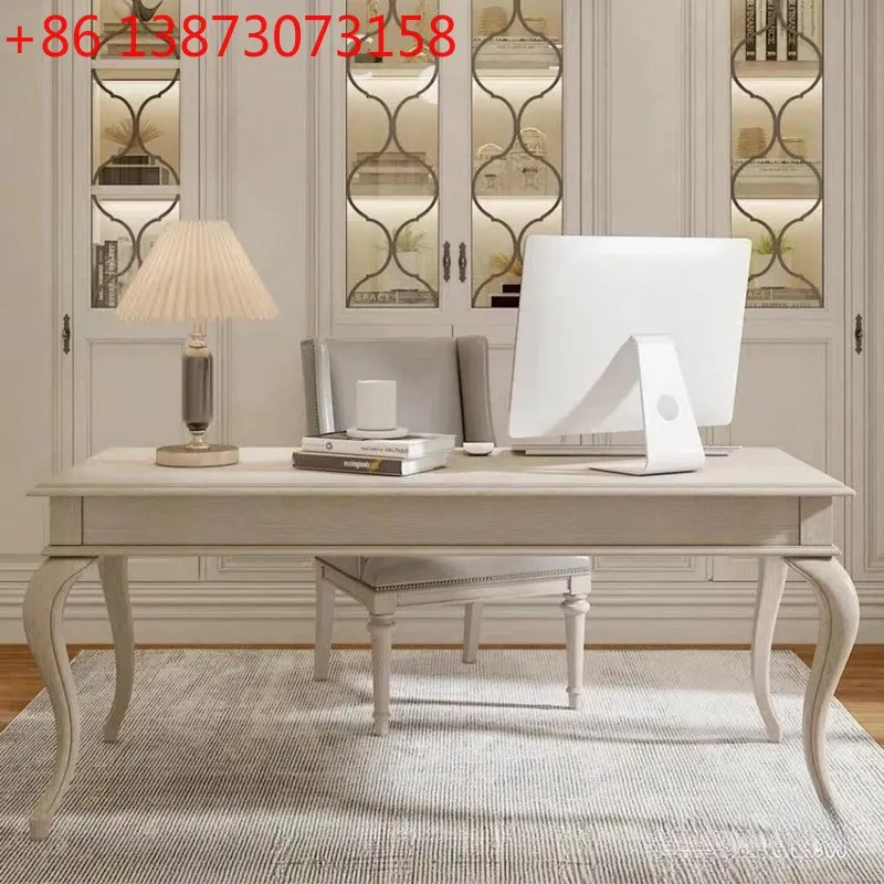 

Desk American retro old study table modern light luxury solid wood desk bookcase display cabinet