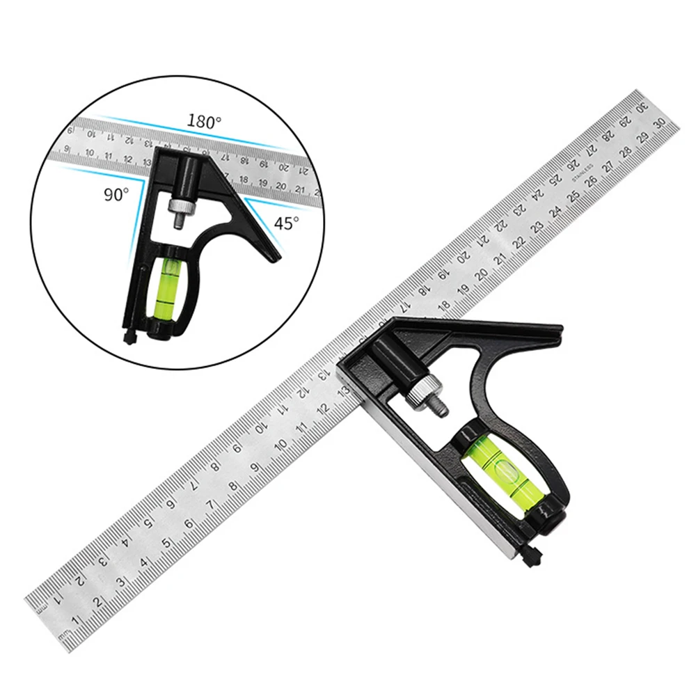 

Angle Square Measuring Tools Set Precise Stainless Steel Aluminium Durable Adjustable Combination Spirit Level 12" 300mm