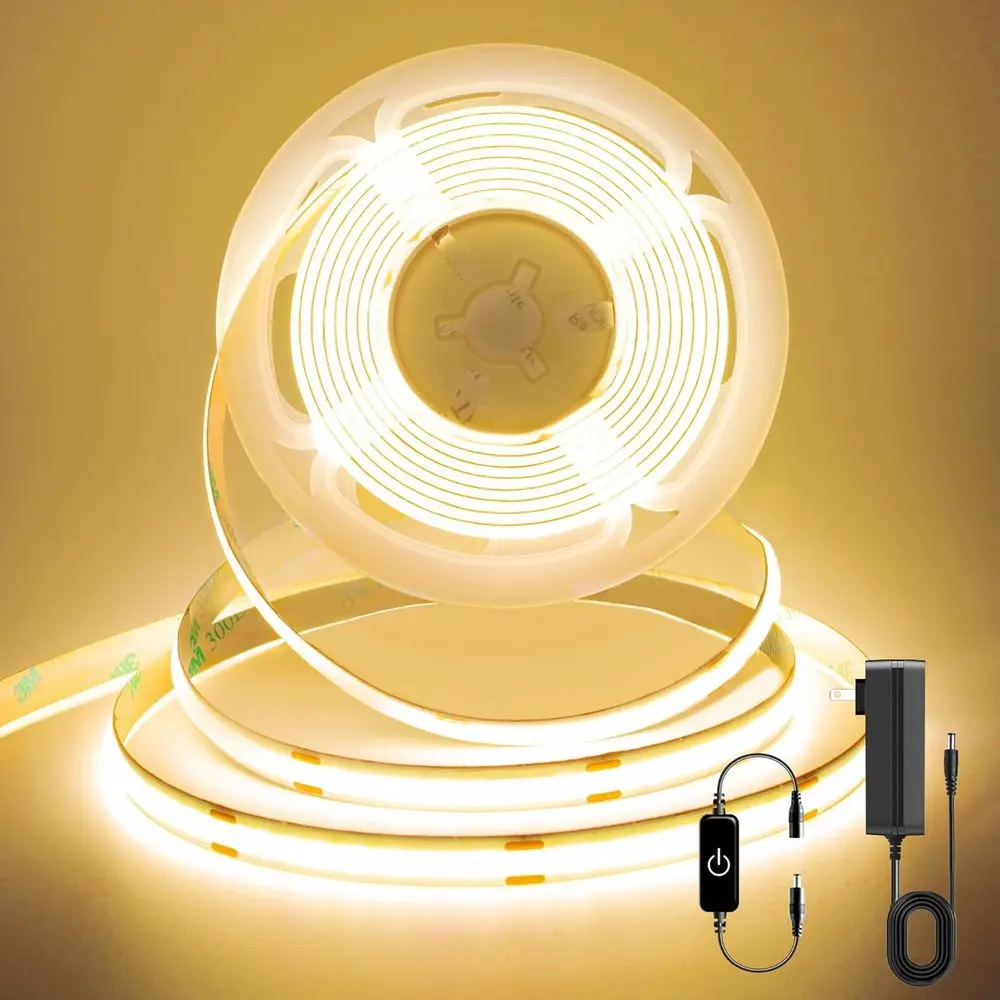

9.84ft Touch Dimmable 960LEDs COB LED Strip, CRI90+, 2700K Warm White, 24V for Indoor, Bedroom, Kitchen, TV, Mirror, Cabinet