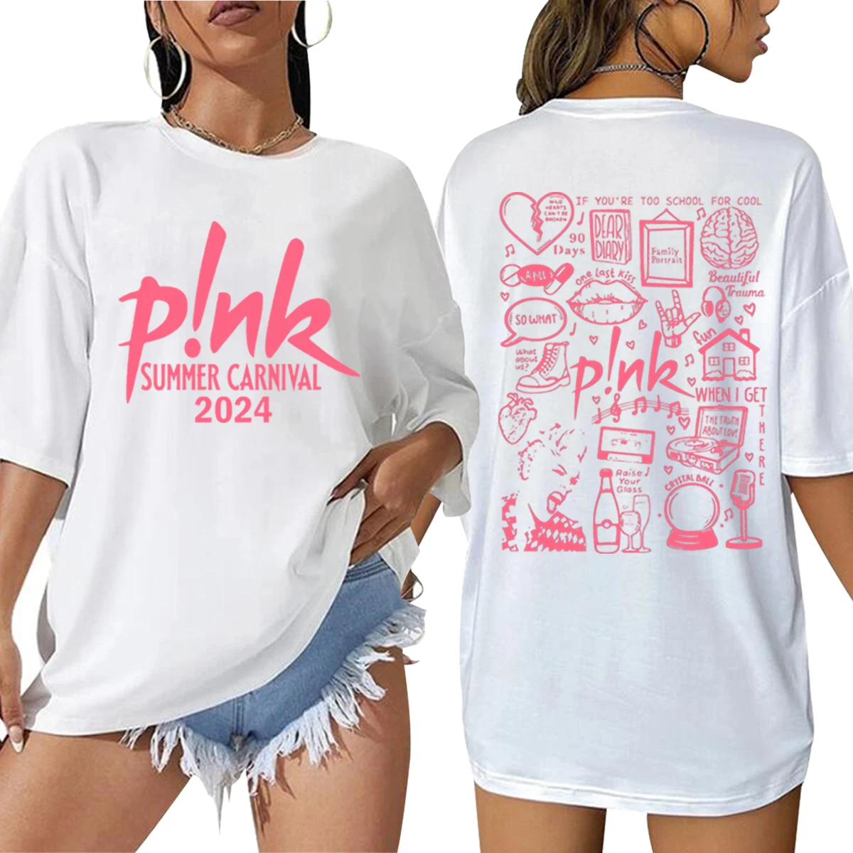 Rapper P!nk Pink Singer Summer Carnival 2024 Tour T-Shirt Hip Hop Clothing Unisex T Shirt Summer Men\'s Oversized (Us Size)