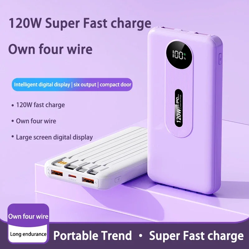 120W mobiele powerbank Ultrasnel opladen Digitaal display Batterij Grote capaciteit Geschikt voor iPhone Samsung Huawei Xiaomi